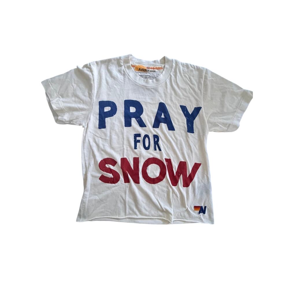 Aviator Nation PRAY FOR SNOW BOYFRIEND TEE VINTAGE WHITE XS T Shirt Vintage USA